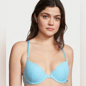 Victoria’s Secret 36D Front Close Blue Lace Lined Demi Cross Back Bra Underwire